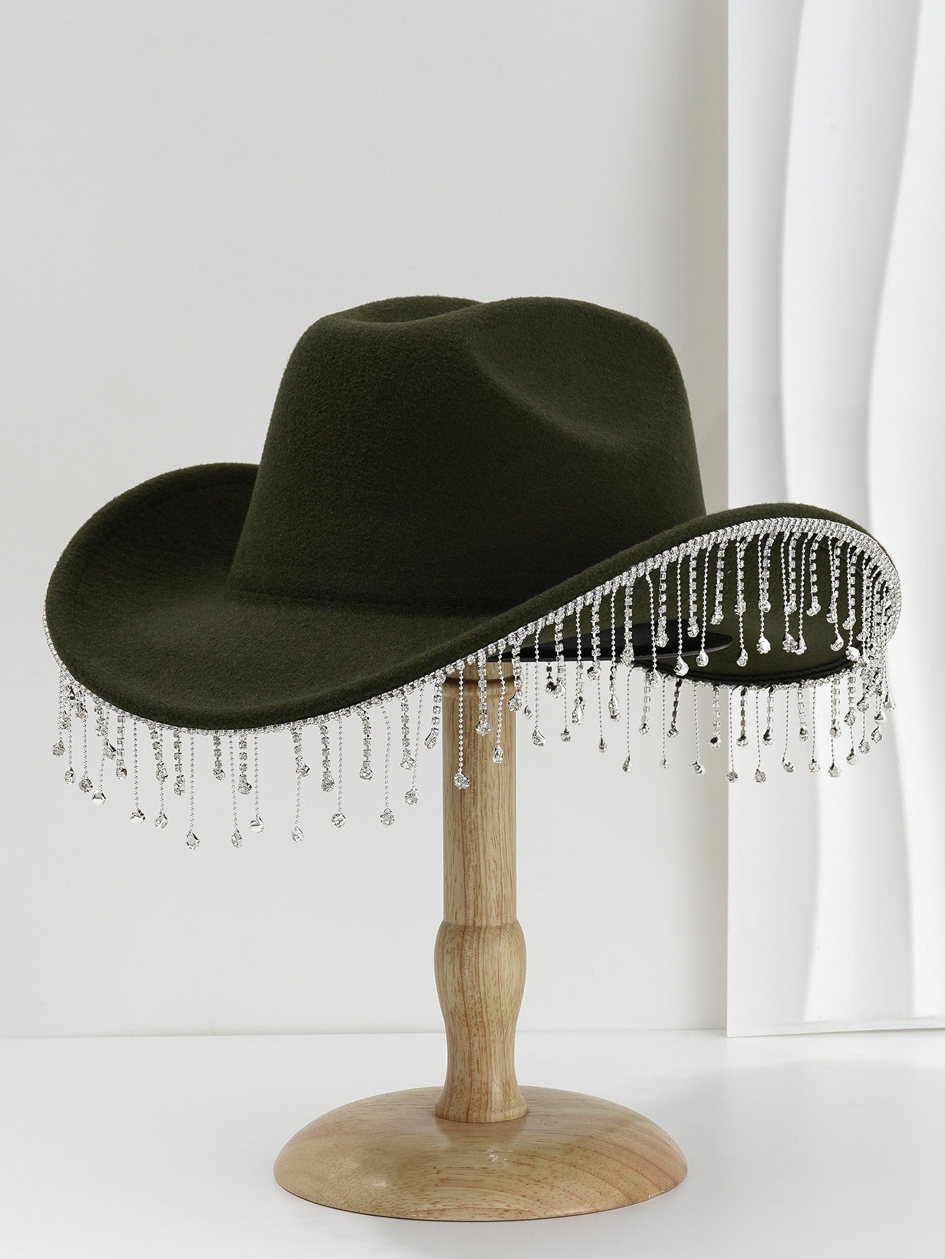 DinGora Women's Wide Brim Rhinestone Fringe Western Hat