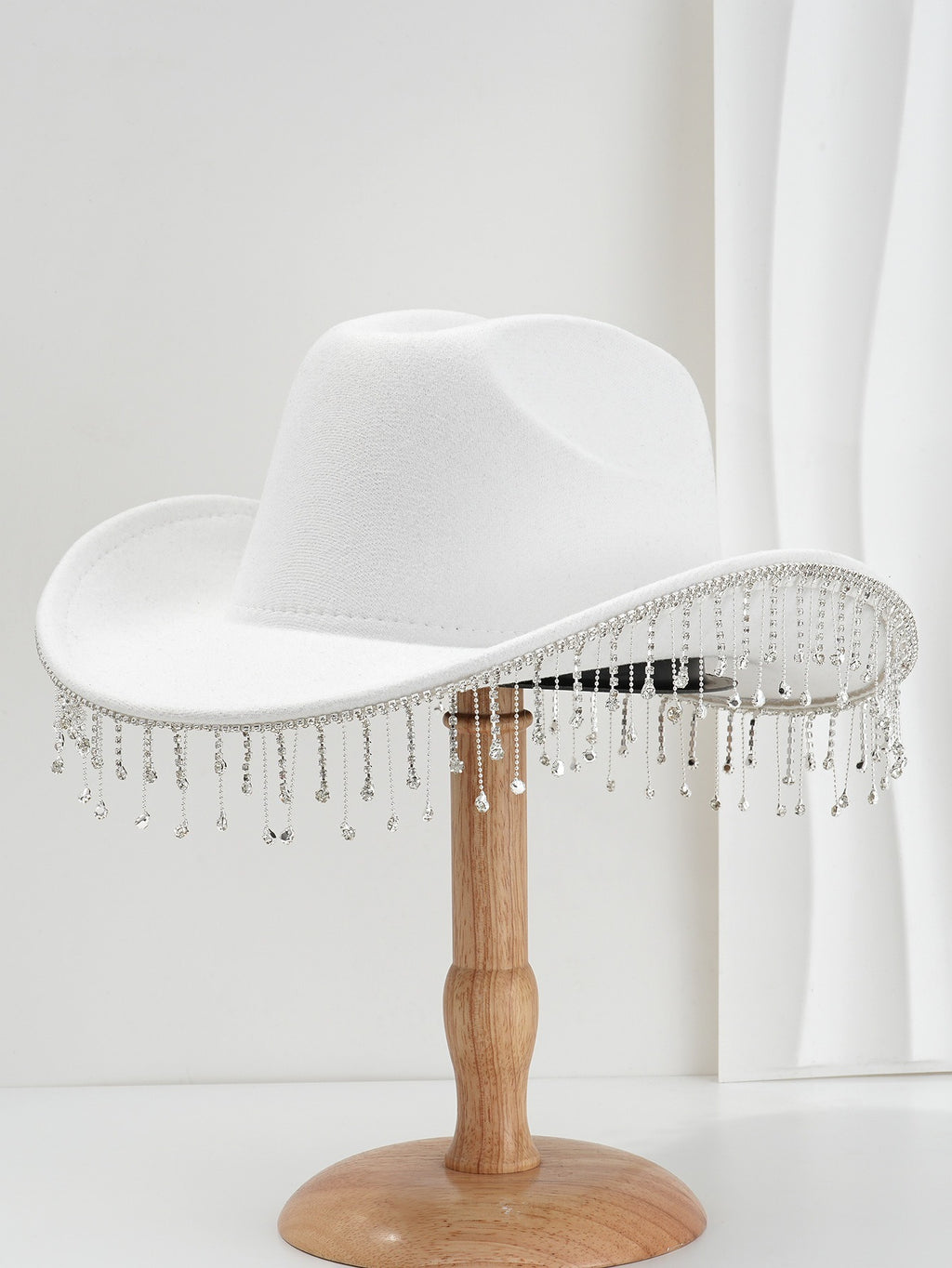 DinGora Women's Wide Brim Rhinestone Fringe Western Hat
