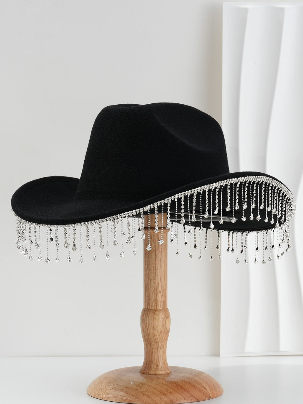 DinGora Women's Wide Brim Rhinestone Fringe Western Hat