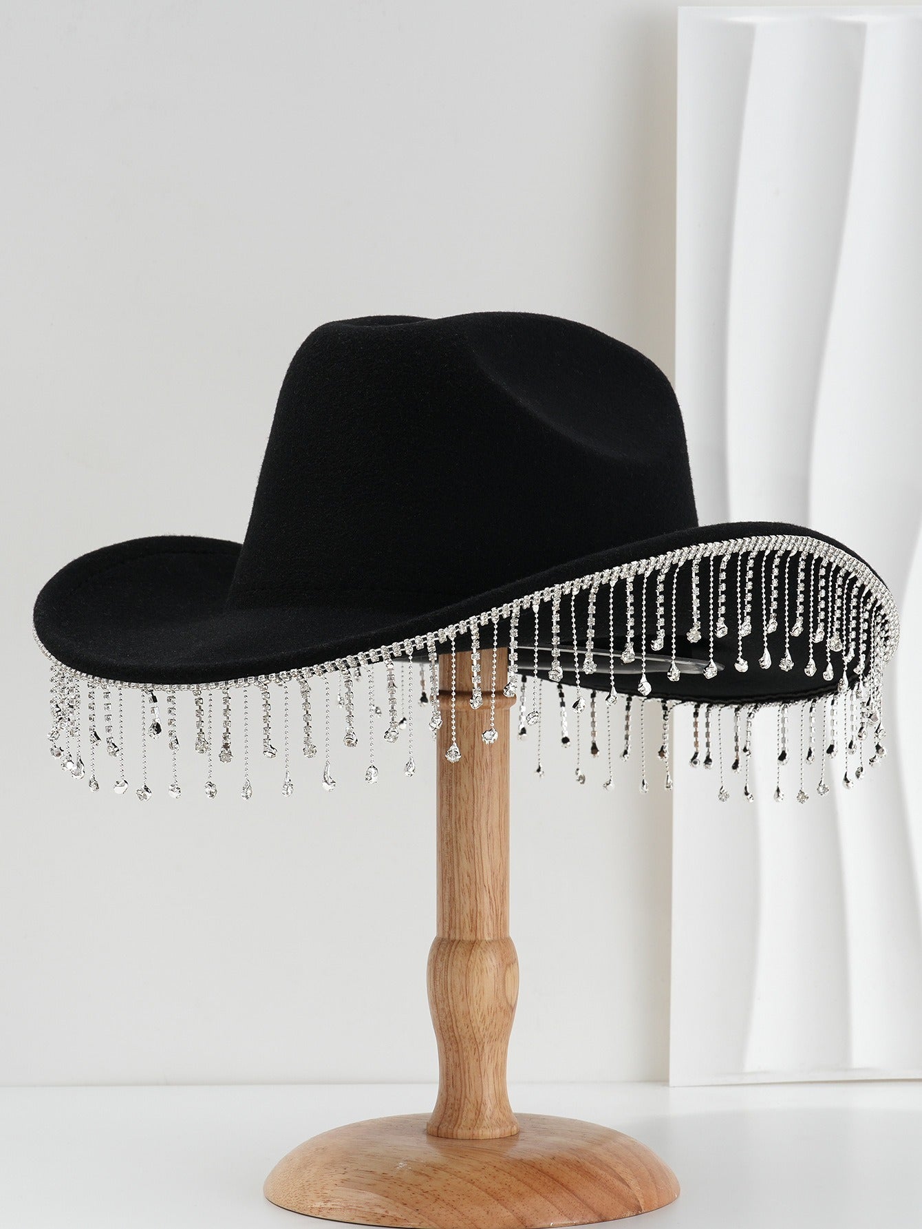 DinGora Women's Wide Brim Rhinestone Fringe Western Hat