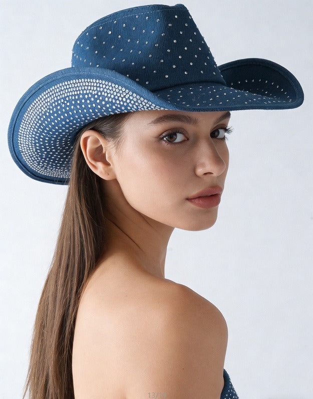 DinGora Women's Rhinestone Wide Brim Western Hat