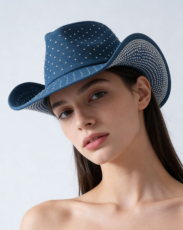 DinGora Women's Rhinestone Wide Brim Western Hat