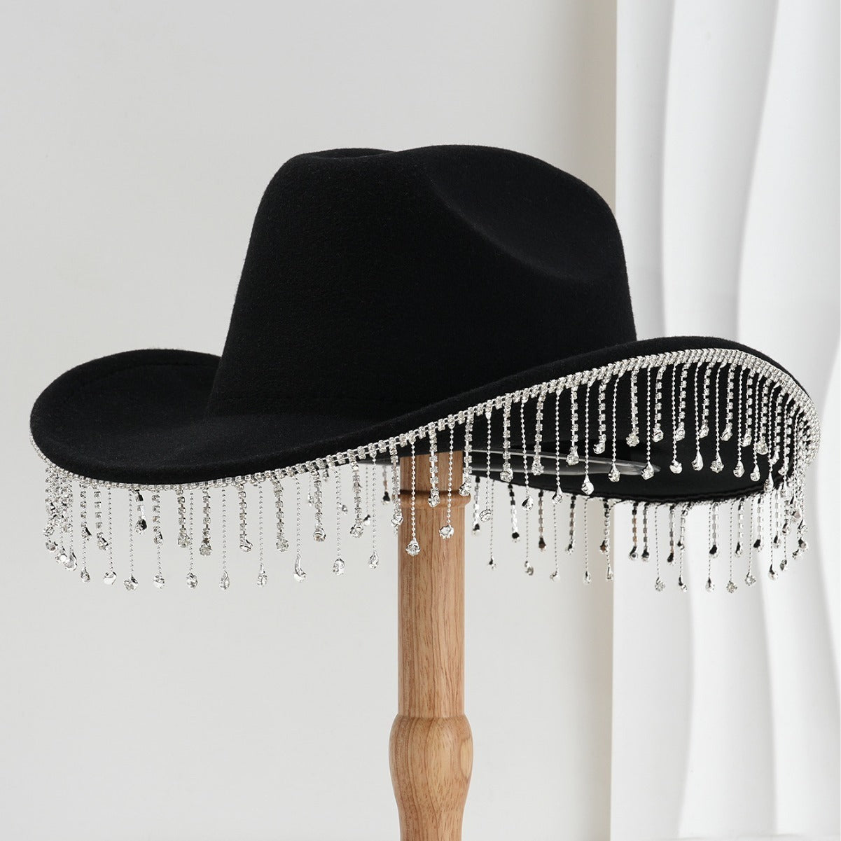 DinGora Women's Wide Brim Rhinestone Fringe Western Hat