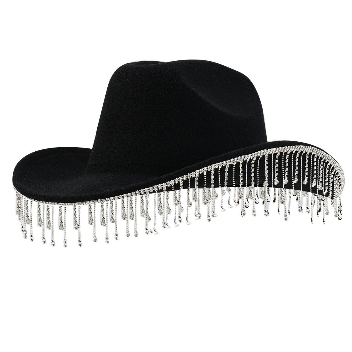 DinGora Women's Wide Brim Rhinestone Fringe Western Hat
