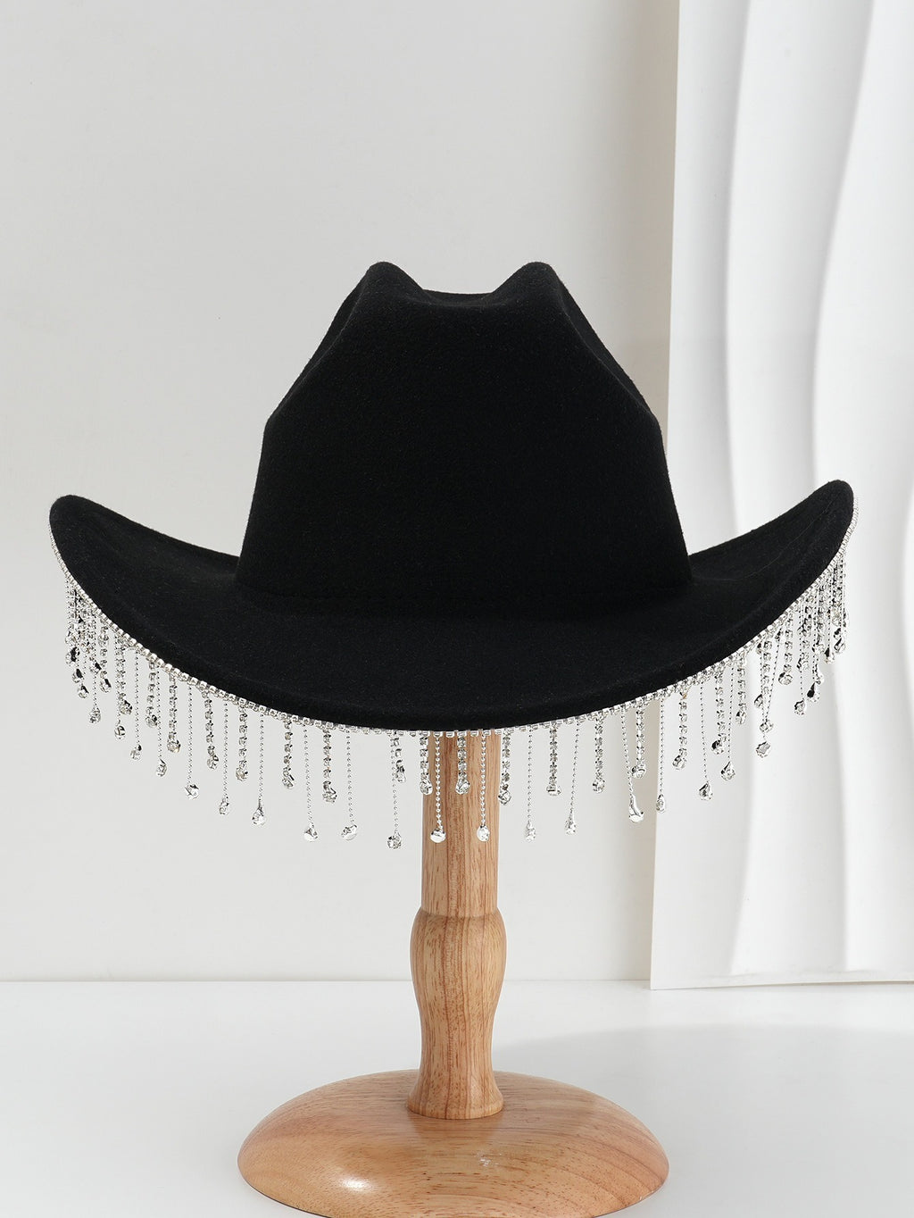 DinGora Women's Wide Brim Rhinestone Fringe Western Hat