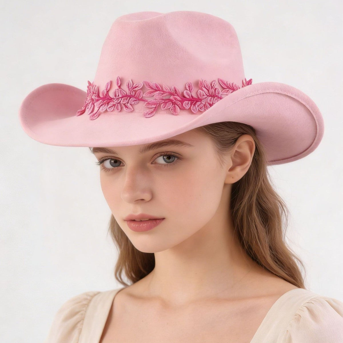 DinGora Women's Floral Embroidered Wide Brim Western Hat