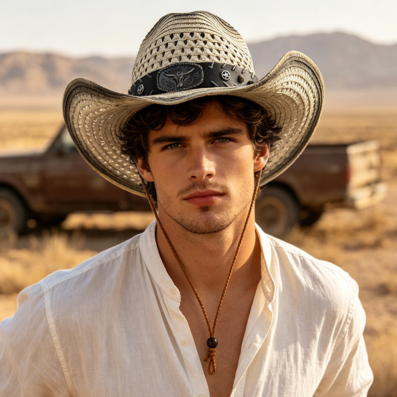 DinGora Unisex Foldable Wide Brim Straw Cowboy Hat