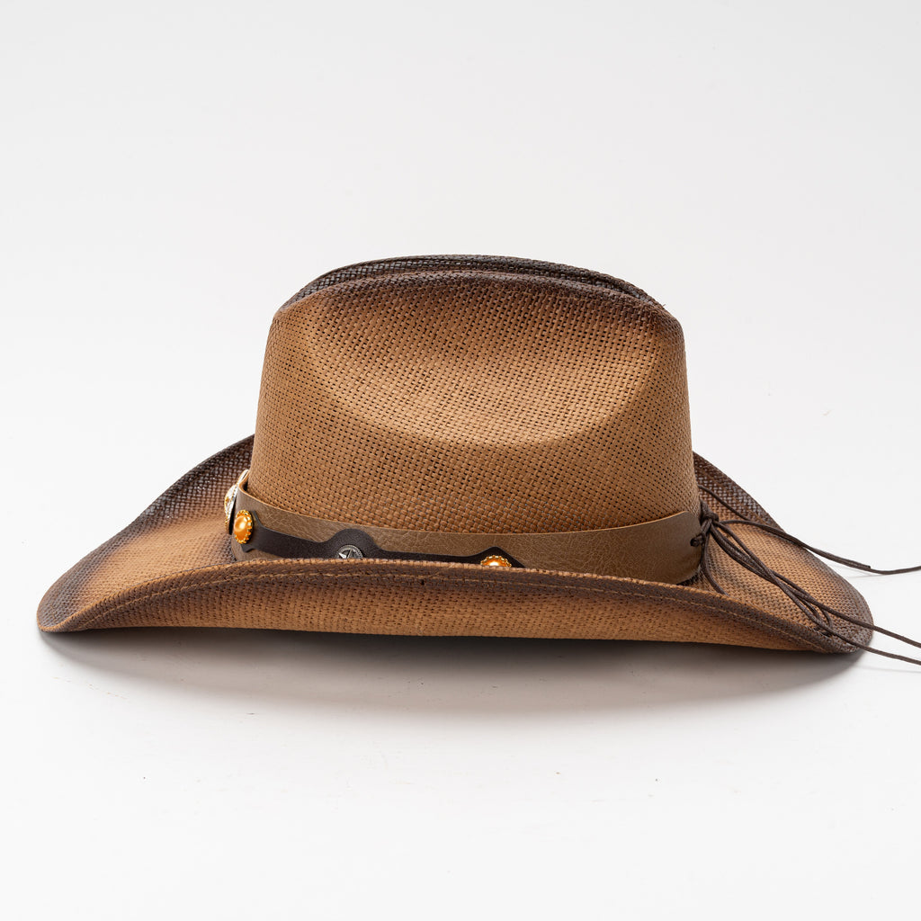 DinGora Unisex Paper Straw Western Cowboy Hat with Curved Brim