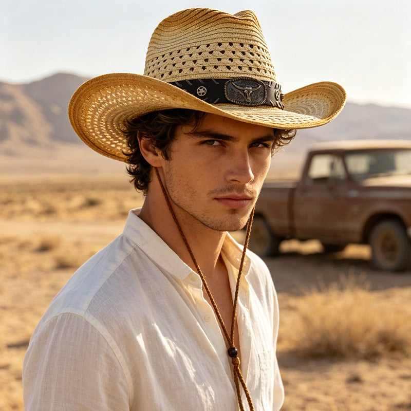 DinGora Unisex Foldable Wide Brim Straw Cowboy Hat