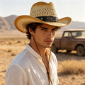 DinGora Unisex Foldable Wide Brim Straw Cowboy Hat