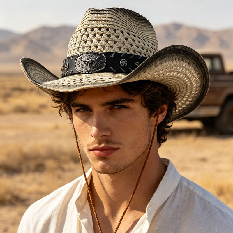 DinGora Unisex Foldable Wide Brim Straw Cowboy Hat