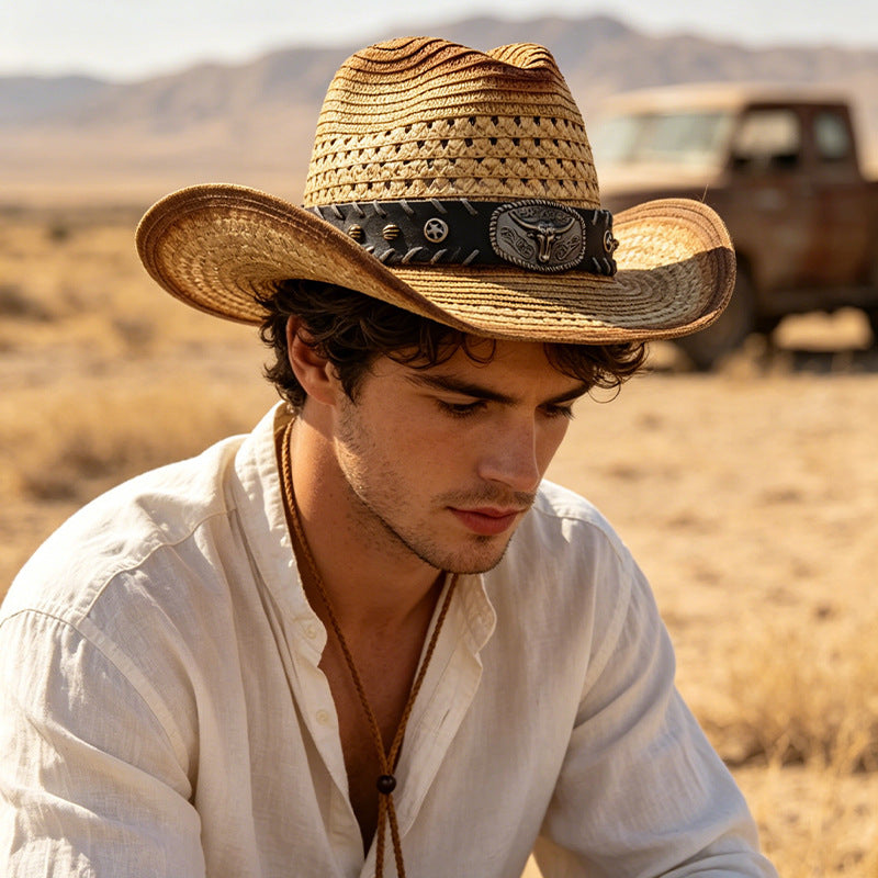 DinGora Unisex Foldable Wide Brim Straw Cowboy Hat