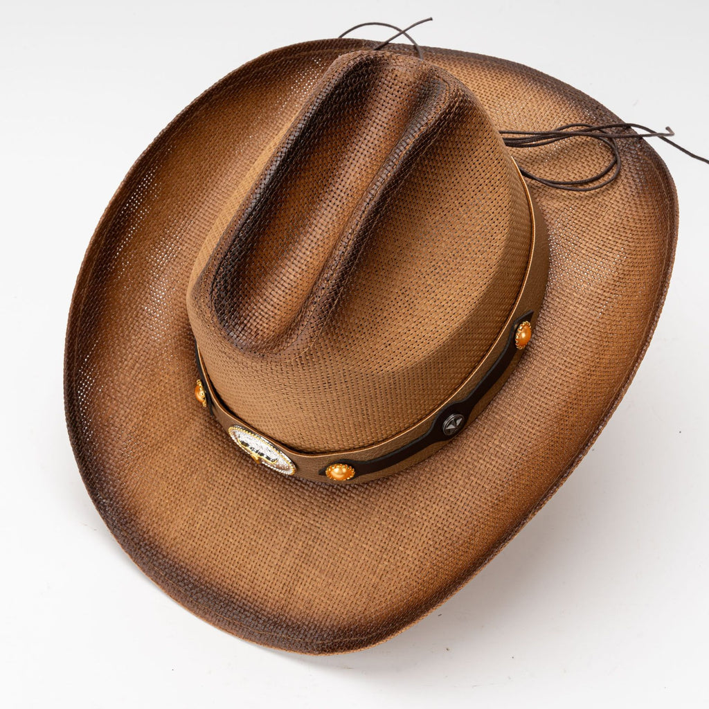 DinGora Unisex Paper Straw Western Cowboy Hat with Curved Brim