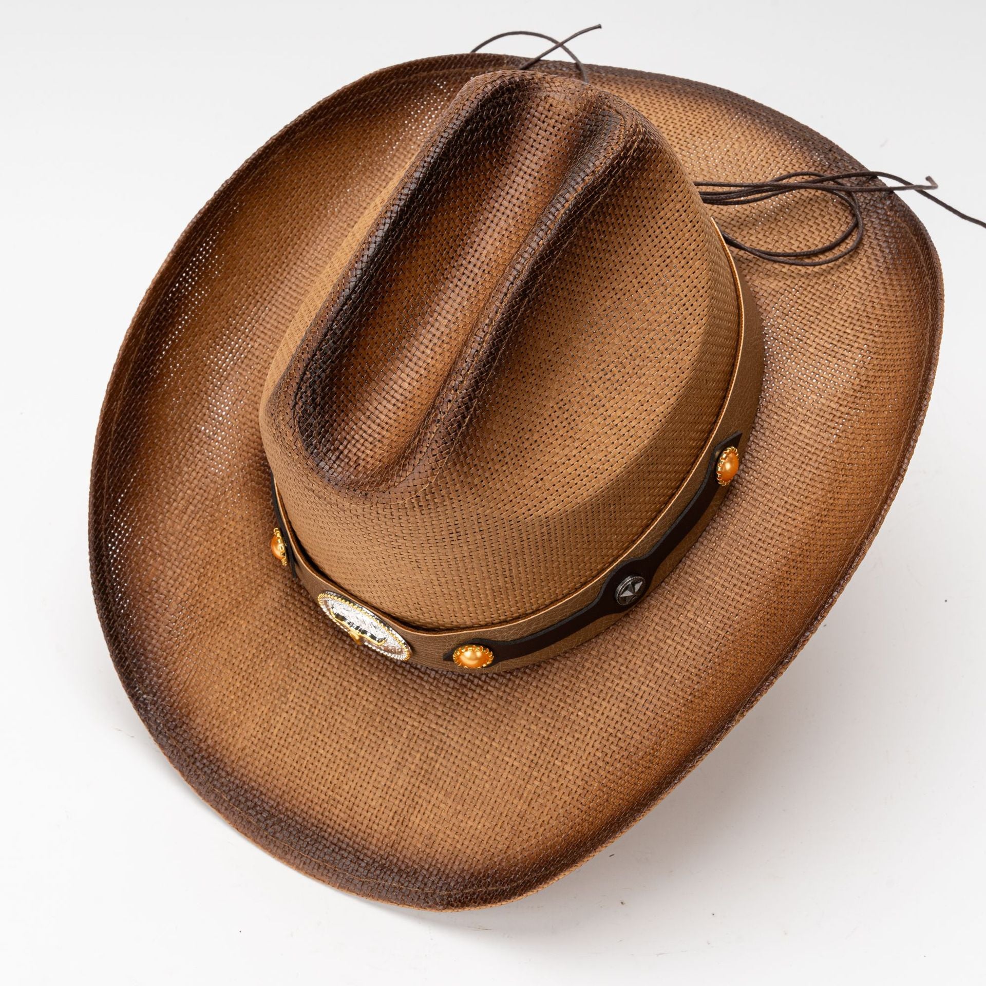 DinGora Unisex Paper Straw Western Cowboy Hat with Curved Brim