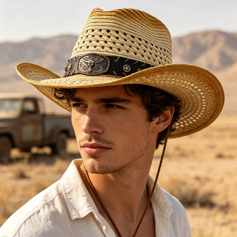 DinGora Unisex Foldable Wide Brim Straw Cowboy Hat