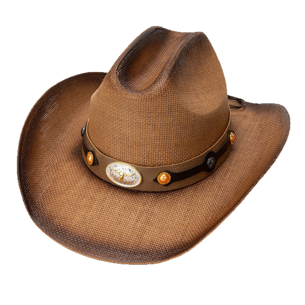 DinGora Unisex Paper Straw Western Cowboy Hat with Curved Brim