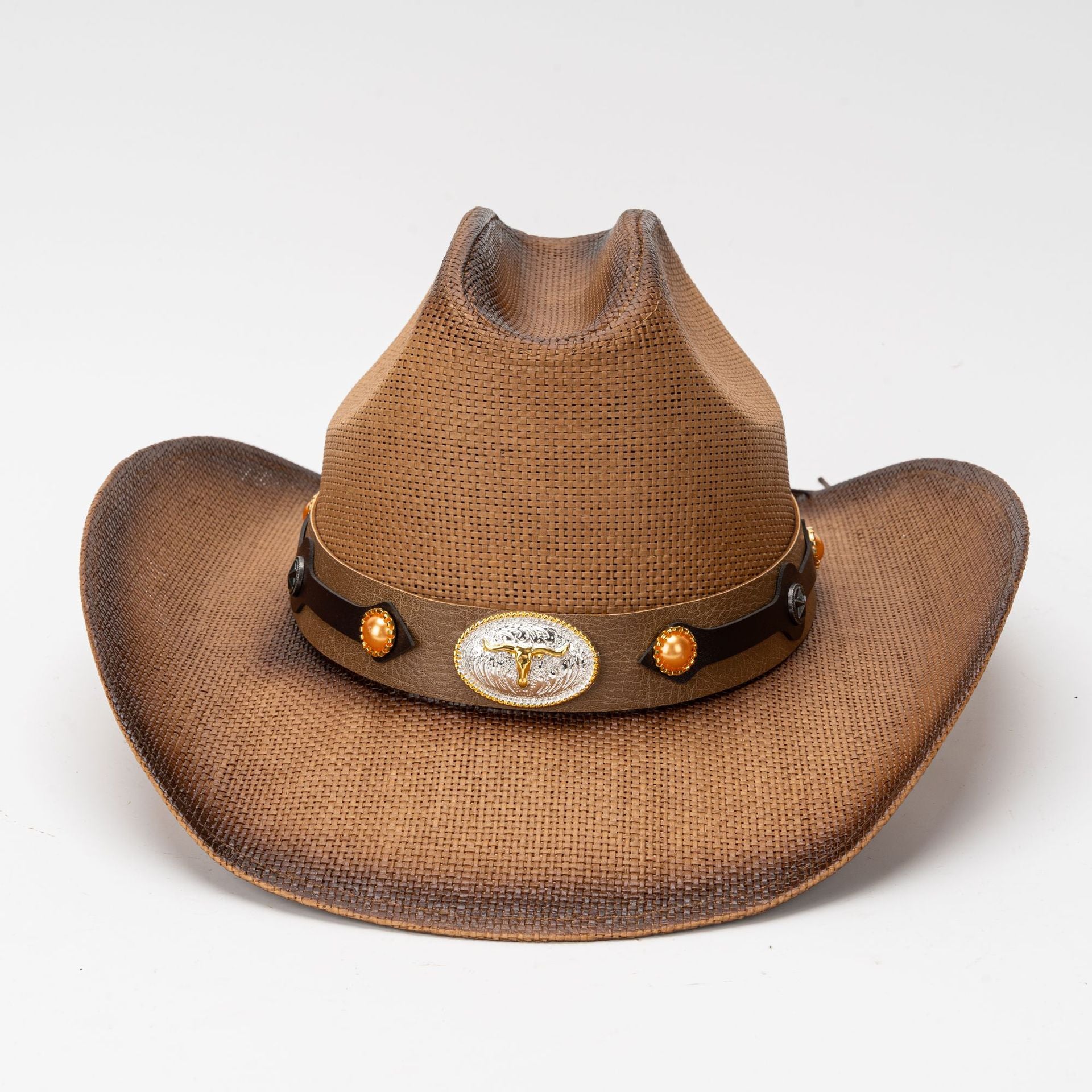 DinGora Unisex Paper Straw Western Cowboy Hat with Curved Brim