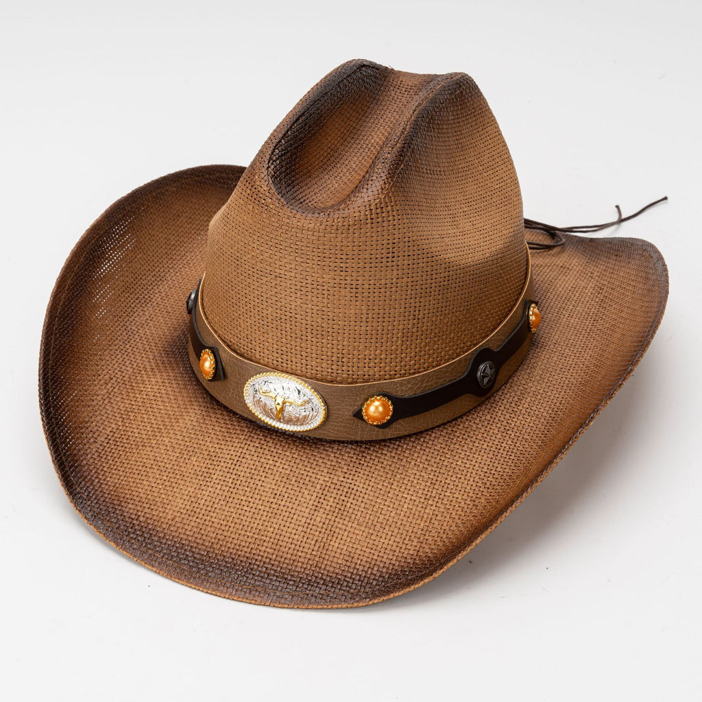 DinGora Unisex Paper Straw Western Cowboy Hat with Curved Brim