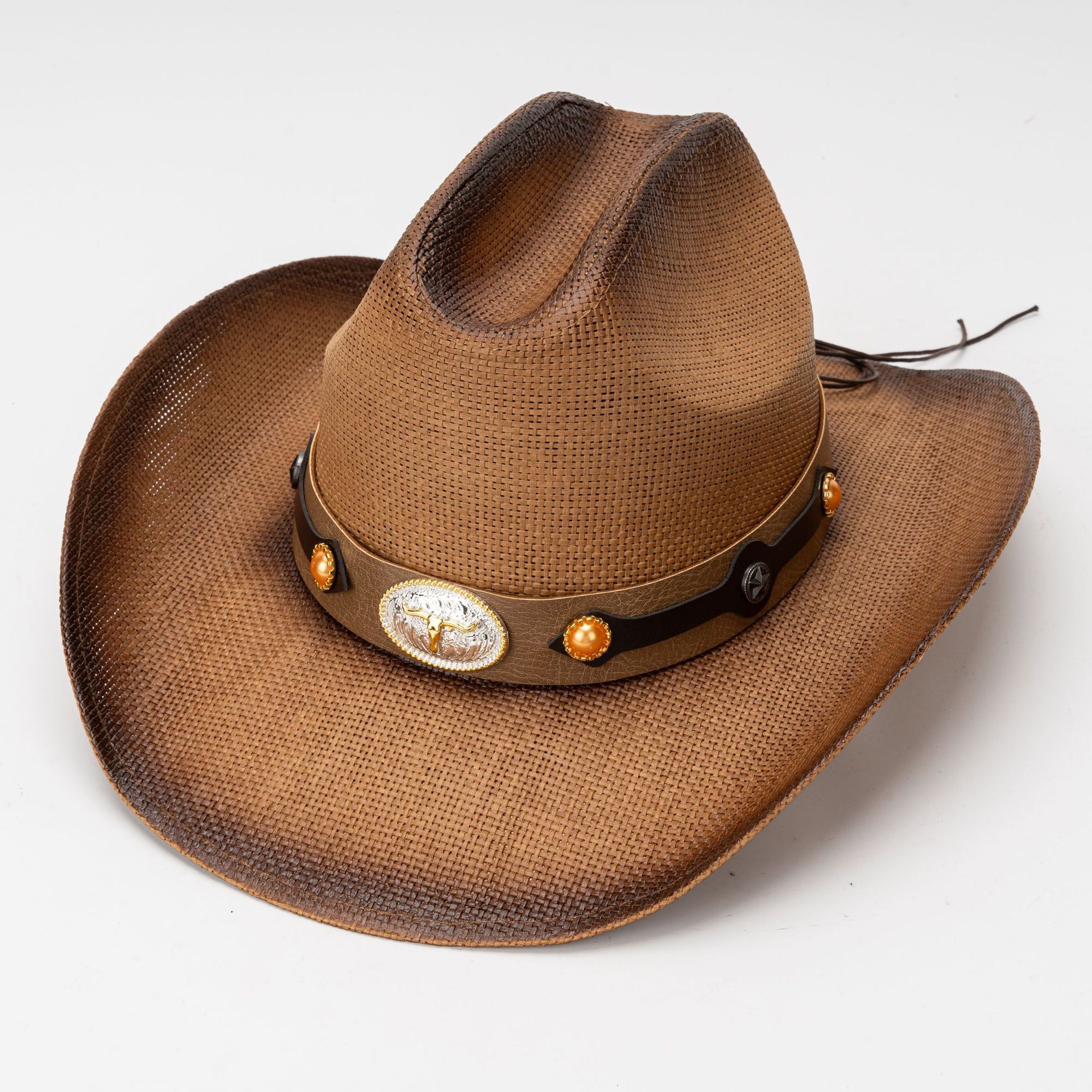 DinGora Unisex Paper Straw Western Cowboy Hat with Curved Brim