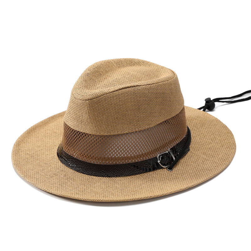 DinGora Unisex Wide Brim Straw Fedora Hat with Mesh Band